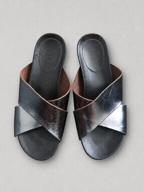 ATP Atelier Silver Leather Cross-Band Slide Sandals
